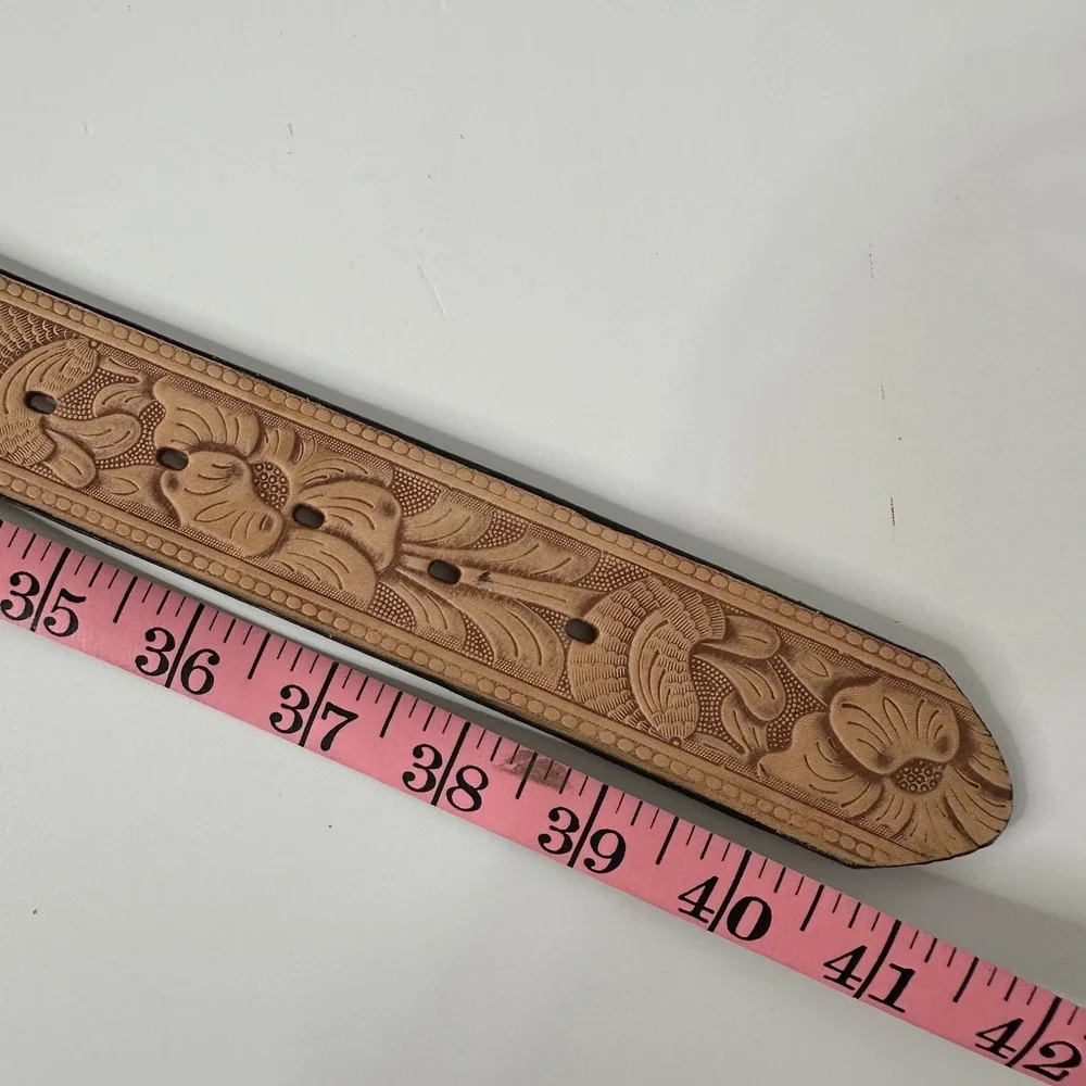 Canterbury Tooled Leather Belt Tan Floral Full Grain Cowhide USA Made Mens 36